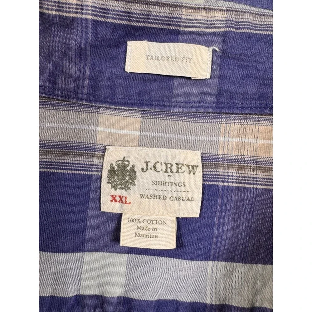 J.Crew Washed Casual Plaid Button Down Shirt XXL Blue Yellow 100% Cotton